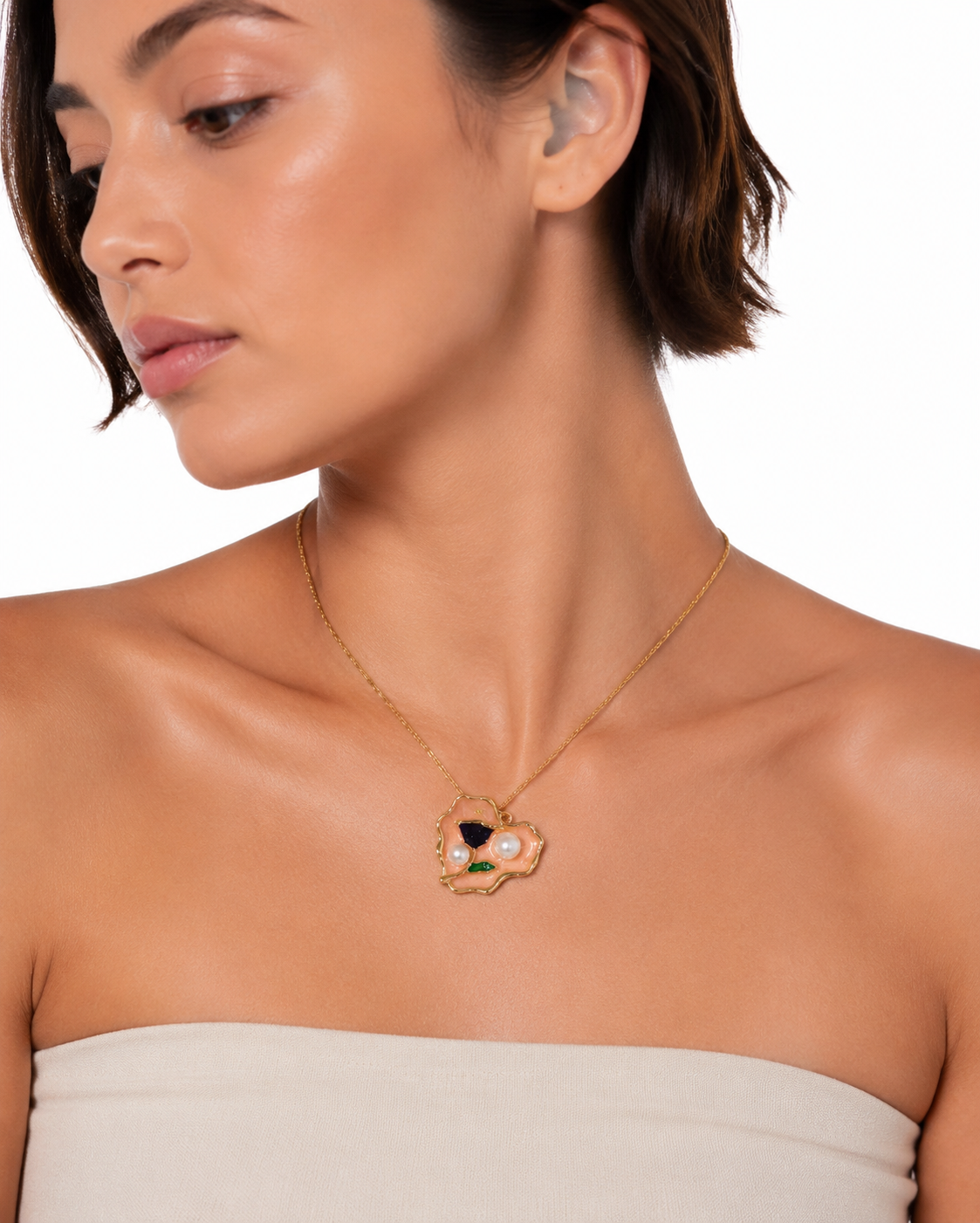 Collana Tulip Flower rosa ciondolo tulipano smaltato con perline