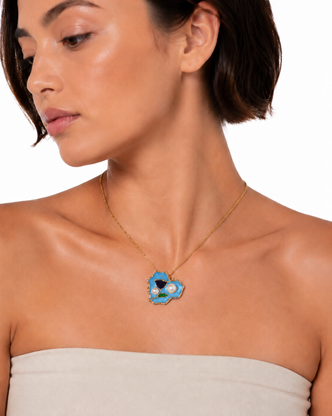 Collana Tulip Flower celeste ciondolo tulipano smaltato con perline